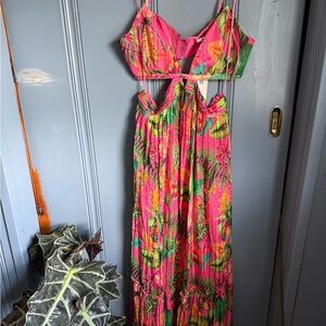Ramy Brook Pink and Green Tropical Dress